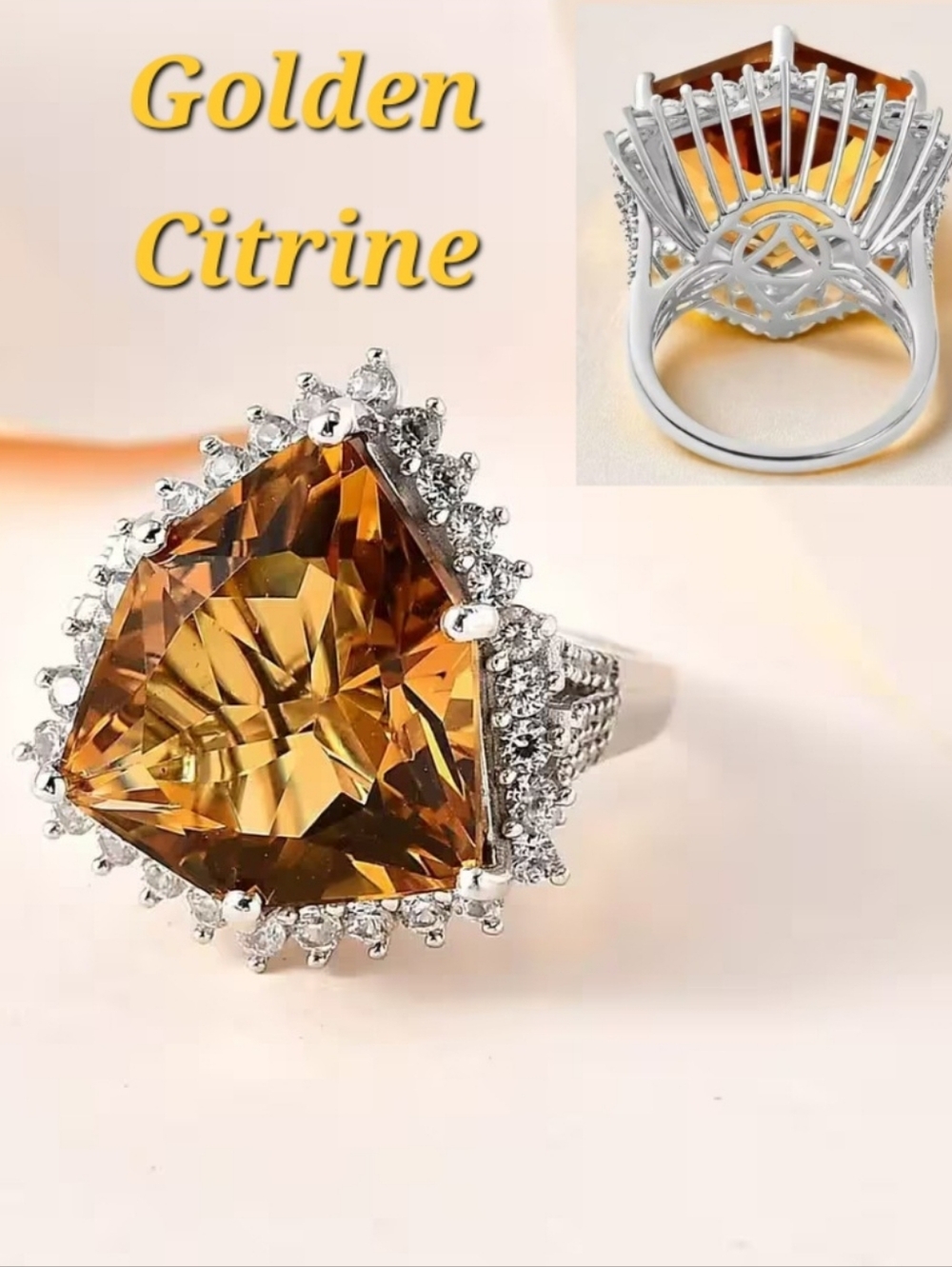 Sterling silver 17.60cttw Citrine and white zircon ring NEW
